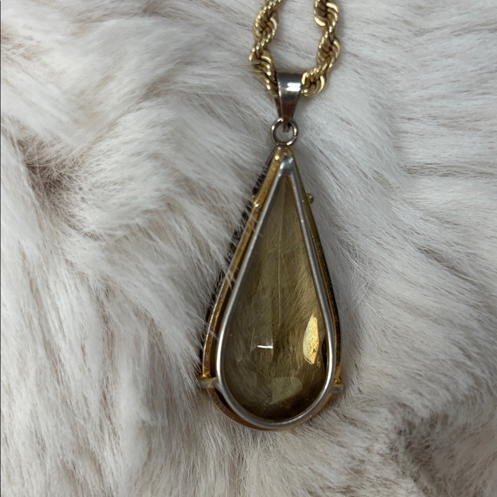 Vintage Teardrop Shaped Genuine 14K Gold Filled Smoky Topaz Pendant - Picture 7 of 15